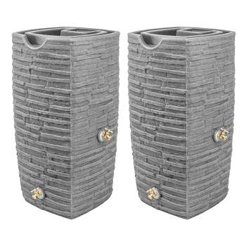 Good Ideas Impressions Riverwalk 50 Gallon Faux Slate Surface Dual Spigot Rain Barrel with 2 Brass Spigots and Screen, Dark Granite (2 Pack)