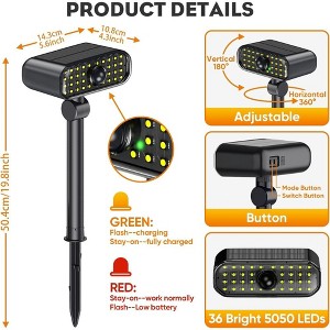 ROTTOGOON LED Solar Motion Sensor Landscape Spotlights Adjustable Brightness Wall/Floor Mount Warm White Decoy Camera 2-Pack - 1 of 4