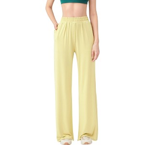 Anna-Kaci Active Women's Wide Leg Lounge Pants with Elastic Waistband and Side Slit Hem Detail - 1 of 4