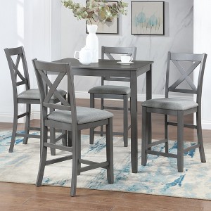 FONTOI Wooden Counter Height Dining Set with Square Table and Upholstered Chairs for Modern Home Kitchen Compact Dining Spaces, Gray, 34.5"*34.5"*36" - 1 of 4