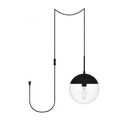 Elegant Lighting Eclipse 1 Light Black plug in pendant With Clear Glass