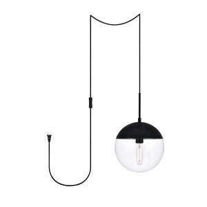 Elegant Lighting Eclipse 1 Light Black plug in pendant With Clear Glass - 1 of 4