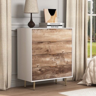 HDZNVF Wooden Tall 4 Drawer Dresser, Chest of Drawers with 4 Metal Legs
