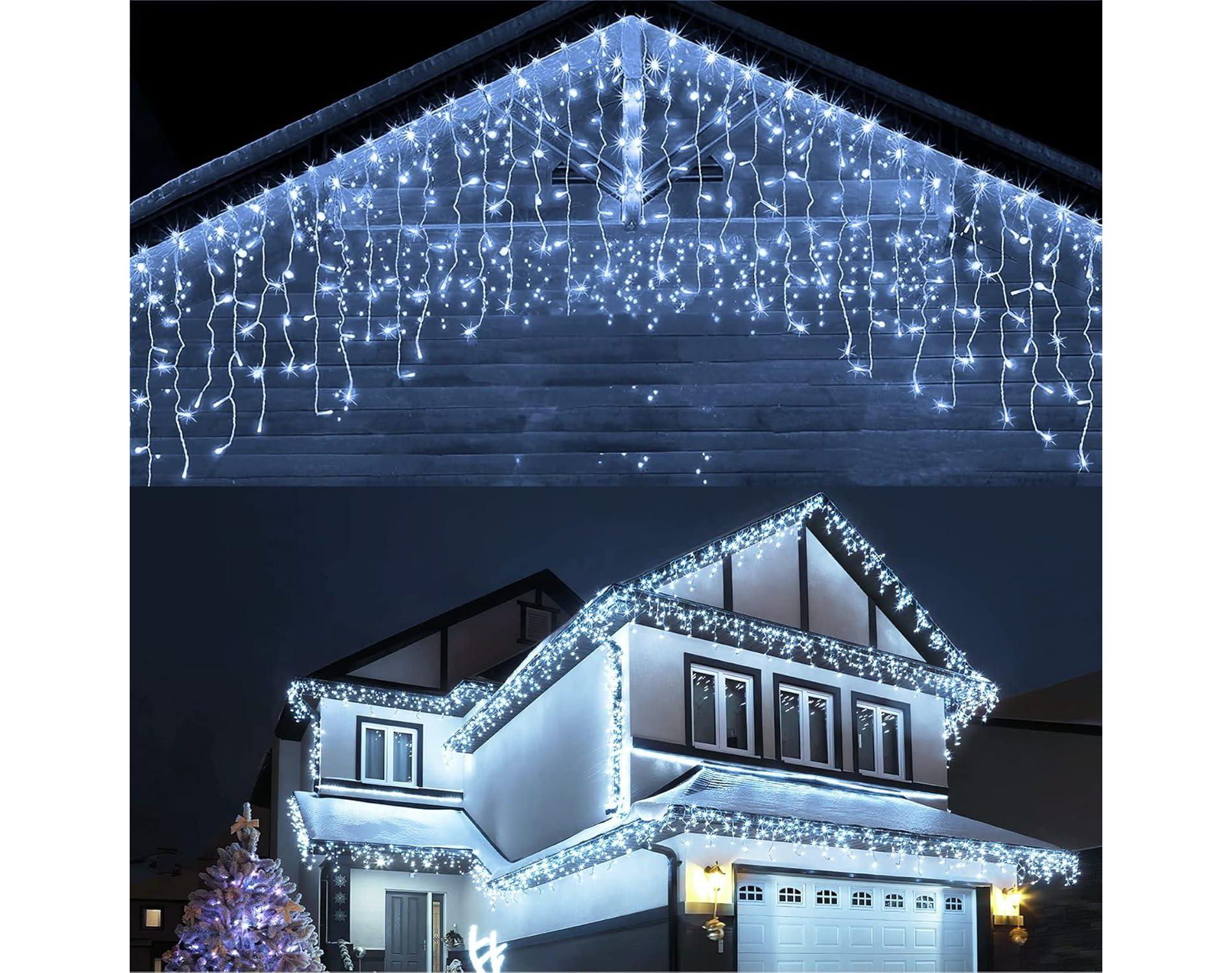 MOVSSOU Icicle Lights String Christmas Lights Plug-in 33ft 400ct LED White