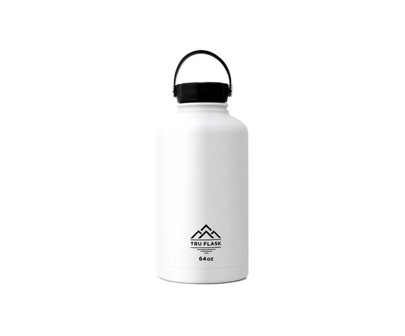 Truflask 64 Oz Stainless Steel Vacuum Insulated Wide Mouth Water Bottle, White