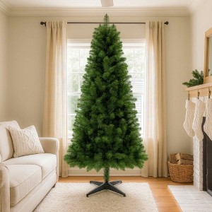 MAYEERTY 6FT Artificial Christmas Tree with 490 Tips, PVC Full Branches Classic Green Holiday Tree with 4 Leg Plastic Stand for Indoor Home Decor - 1 of 4