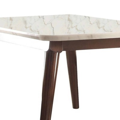 Gasha White Marble and Walnut Dining Table