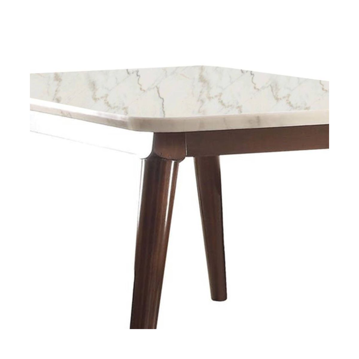 Acme Furniture 64" Gasha Dining Table White Marble/Walnut: Elegant Rectangular Kitchen Table for 6, Wood Base - thumbnail 4