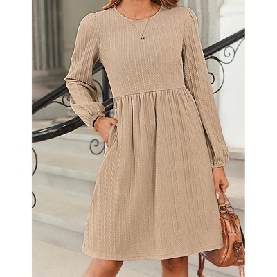 Women's Crew Neck Fall Dresses Casual Long Sleeve Winter Knit Sweater Dress