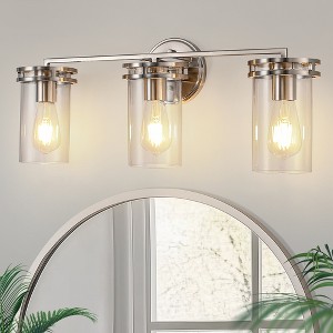 DORESshop 3-Light Nickel Wall Mirror Light, E26 Bulb Base, Metal & Glass, Modern Vanity Sconce for Bathroom, Bedroom, Dressing Area - 1 of 4
