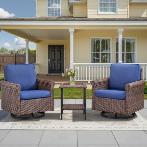 Buenhomino 3-Piece Wicker Patio Set with 2 Swivel Chairs & Coffee Table, All-Weather Cushions for Deck, Porch, or Garden - 1 of 4