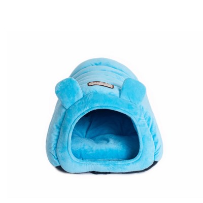 Small Cornflower Blue Velvet Round Pet Bed with Ears