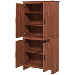 Aghana Digitals 64" Freestanding Kitchen Storage Cabinet with 4 Doors, 3 Adjustable Shelves, Brown 31.30×13.00×64.00 in - 1 of 4