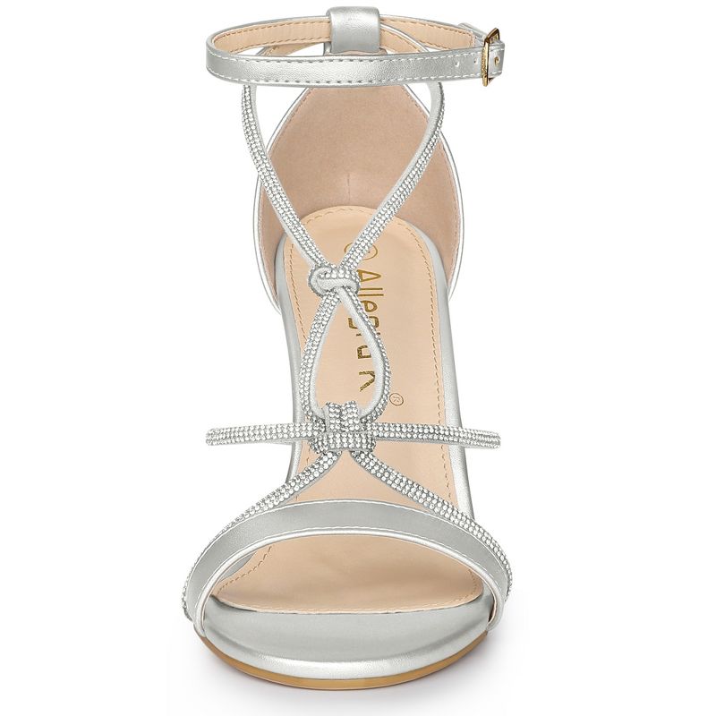 Allegra K Women's Open Toe Rhinestone Knot Strap Stiletto Heels Sandals, 4 of 7