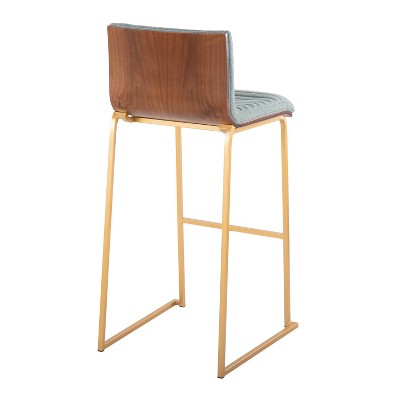 Set of 2 Gray Upholstered Barstools with Gold Metal Base