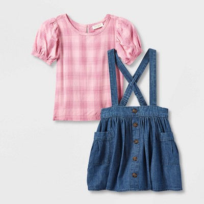 Toddler Girls' Plaid Top & Chambray Skirtall Set - Cat & Jack™ Pink