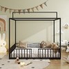 Twin/Full Size 3-in-1 Convertible Montessori Metal Floor Bed, Fenced Toddler Bed, Canopy Platform Bed - ModernLuxe - 2 of 4