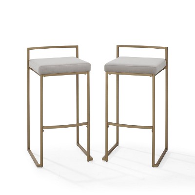 Harlowe Modern Gray Velvet & Steel Bar Stools, Set of 2