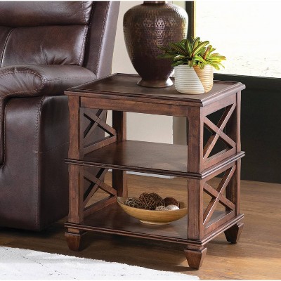 Cherry Pine Wood 3-Piece Living Room Set with Coffee Table and 2 Shelf End Tables