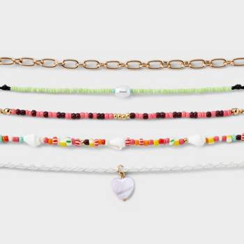 Mixed Beaded and Simulated Pearl Choker Necklace Set 5pc - Wild Fable™ Multi