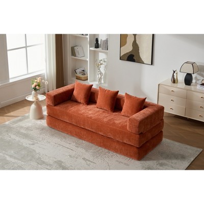Chenille Folding Sofa Bed with Pillows - 6-in-1 Convertible Floor Couch & Sleeping Mattress with Removable Cover and Side Pocket
