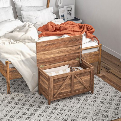 Brown Oak Farmhouse Storage Chest with Lift Top