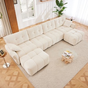 GDFStudio Shirley 142" Tufted Upholstered Chenille 4-Seater U-Sectional Sofa with Two Ottomans - 1 of 4
