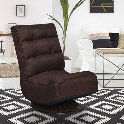 Dark Brown Plush Fabric 360° Swivel Floor Chair