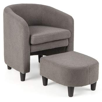 Tangkula Modern Barrel Chair with Footrest Soft Teddy Velvet Anti-slip Felt Pads