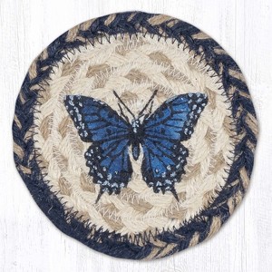 Earth Rugs Blue Swallowtail Butterfly Jute Coaster – 5"x5" Round Eco-Friendly Braided Natural Mat - 1 of 3