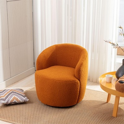 25.6"Swivel Accent 360°Swivel  Armchair Barrel Chair With Black Powder Coating Metal Ring，White+Velvet