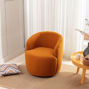 25.6"Swivel Accent 360°Swivel  Armchair Barrel Chair With Black Powder Coating Metal Ring，White+Velvet - 1 of 4