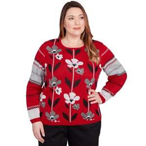 Alfred Dunner Women's Vertical Flower Zig Zag Sweater - 1 of 4