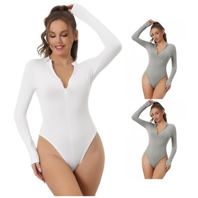 INSPIRE CHIC Women's Zip Front Casual Stand Neck Long Sleeve Slimming Going Out Body Shapers 3 Packs