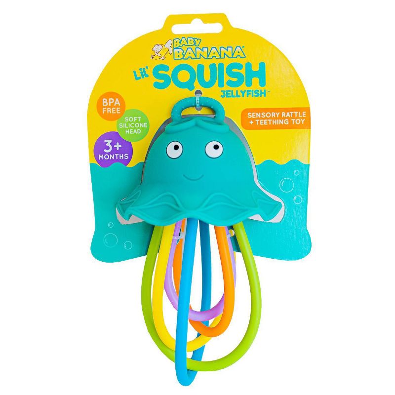 Baby Banana Lil&#39; Squish Jellyfish Sensory Rattle &#38; Teething Toy, 3 of 9
