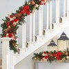 Pre-Lit 6 Feet Christmas Garland With 20 Lights, Lighted Battery Operated Xmas Garland with Faux Flower Balls Pine Cones Bow Gold Branches - 2 of 4