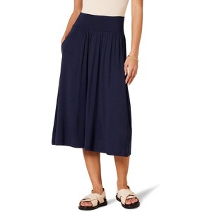 Women's Pull-On Jersey Midi Skirt - Stretchy Knit A-Line Skirt - 1 of 4