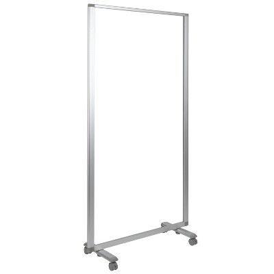 Flash Furniture Transparent Acrylic Mobile Partition with Lockable Casters, 72"H x 36"L