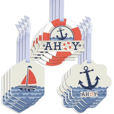 Big Dot of Happiness Ahoy - Nautical - Assorted Hanging Baby Shower or Birthday Party Favor Tags - Gift Tag Toppers - Set of 12