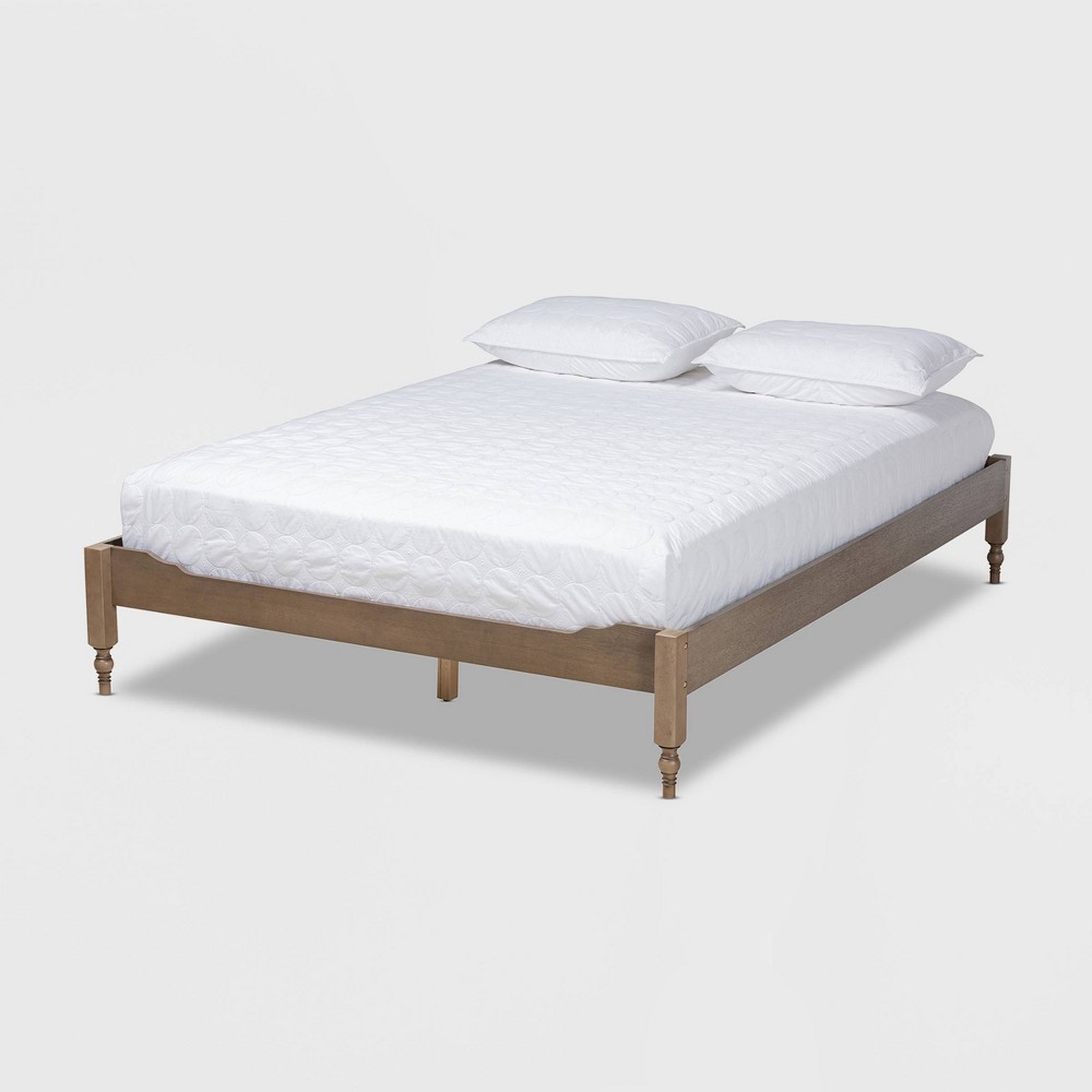 Photos - Bed Queen Laure French Bohemian Wood Platform  Frame Weathered Gray - Baxton Studio: Ash Walnut Finish, No Box Spring Require