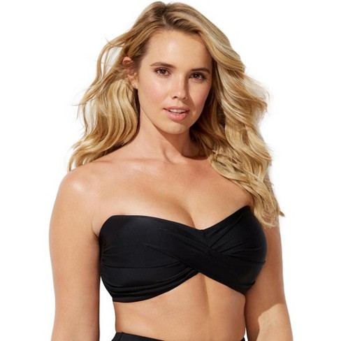 Swimsuits for All Women's Plus Size Valentine Ruched Bandeau Bikini Top -  10, Black
