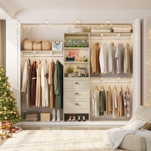 Besiost Closet Organizer System with Hanging Rods and Shelves, Wardrobe System with Drawers - 1 of 4