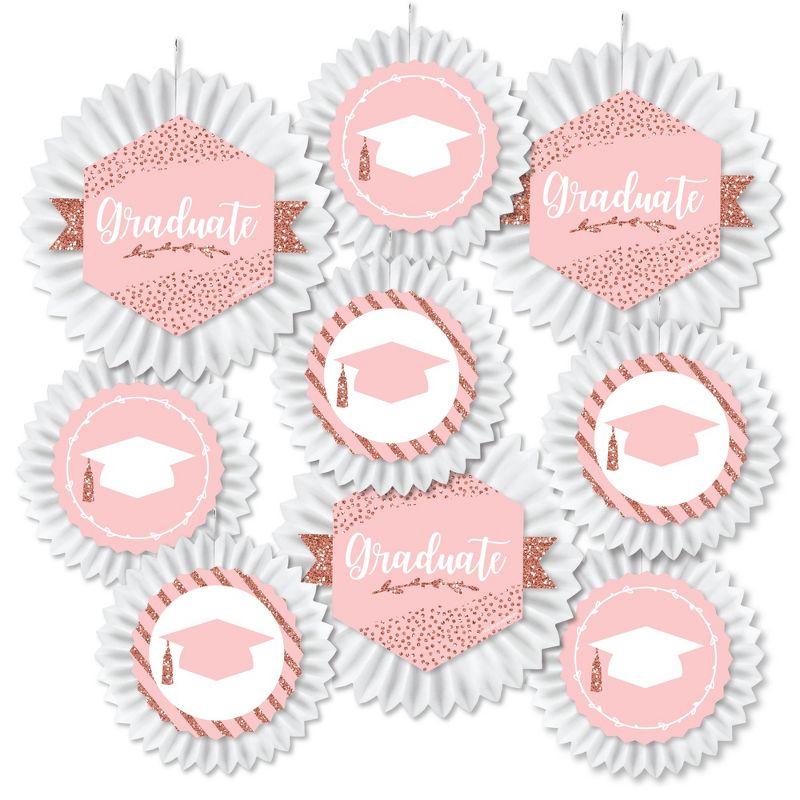 Big Dot of Happiness Rose Gold Grad - Hanging Graduation Party Tissue Decoration Kit - Paper Fans - Set of 9, 2 of 9