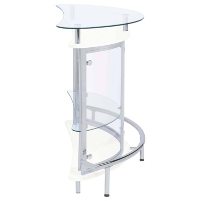 White and Chrome Glass Top Freestanding Home Bar Cabinet