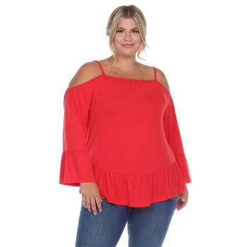 Plus Size Cold Shoulder Ruffle Sleeve Top -White Mark