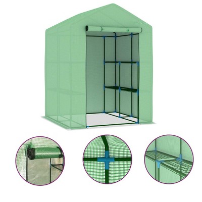 Green 56.3" x 76.8" Steel Frame Greenhouse with Shelves