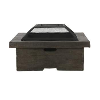 Bolton Outdoor Light Weight Concrete Wood Burning Square Fire Pit Gray - Christopher Knight Home