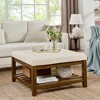 Gulches Ivory Square Linen Upholstered Coffee Table Ottoman with Beech Wood Shelf 33x33x18 Inch Tufted Footrest - 2 of 4