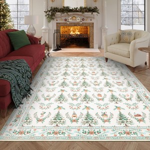 Large Christmas Living Room Rug, Christmas Area Rug, Ultra-Soft Decorative Xmas Tree Accent Rugs, Non Slip Washable Foldable Thin Festive Carpet - 1 of 4