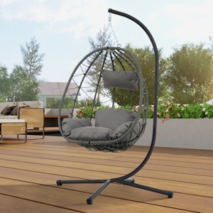 Coolbibila Outdoor Patio Garden Wicker Egg Hanging Swing Basket Chair,Indoor Cushion Hammock Egg Chair with Stand for Bedroom,Living Room - 1 of 4